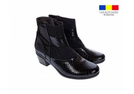 Ghetute dama din piele naturala Croco, cu fermoar, Toc de 5 cm, NEGRU - MVS63CRA