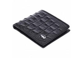 Portofel barbati din piele naturala, design crocodil, negru, 11 x 9 cm, DKDL-999N