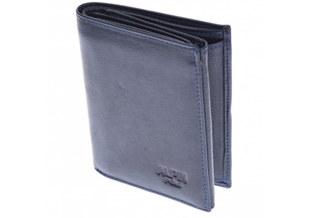 Portofel barbati din piele naturala, bleumarin, 9 x 12 cm, 401BLM