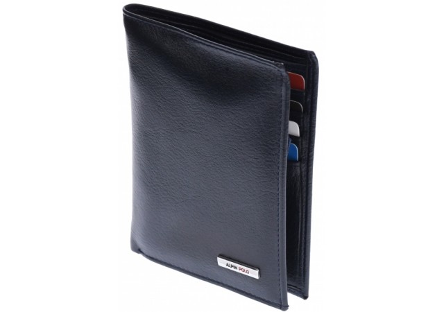 Portofel barbati din piele naturala, design crocodil, bleumarin, 10 x 13 cm, 589BLM