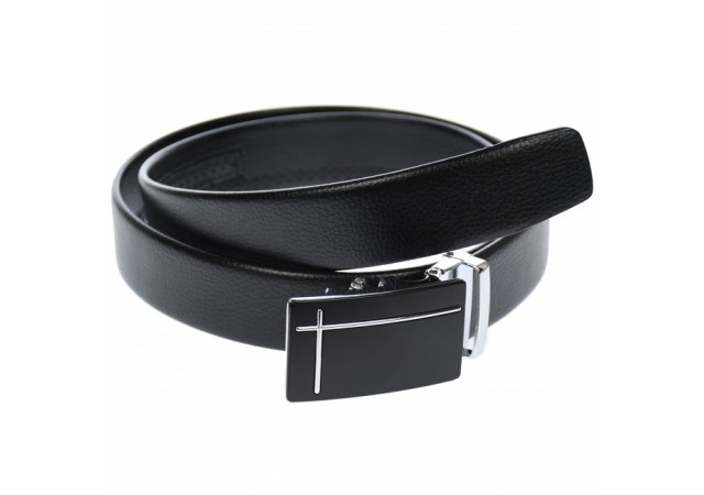 Curea din piele pentru barbati, catarama metalica fara ac, latime 3.5 cm, lungime reglabila, negru - LS238NSS