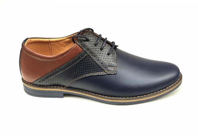 Pantofi barbati casual din piele naturala, bleumarin cu maro, CIUCALETI SHOESH, TEST33
