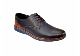 OFERTA MARIMEA  41  -  Pantofi barbati casual din piele naturala bleumarin cu maro, CIUCALETI SHOES LTEST71BL