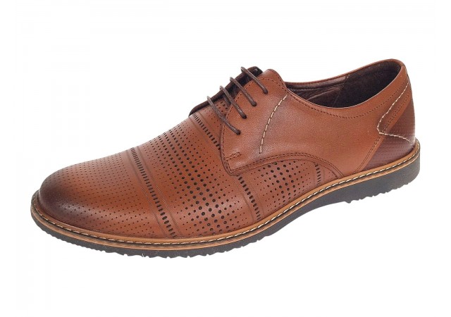 Pantofi barbati casual din piele naturala maro cu perforatii 267M