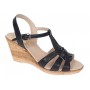 Sandale dama negre din piele naturala box cu barete impletite si talpa tip pana S51NBOX