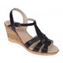 Sandale dama negre din piele naturala box cu barete impletite si talpa tip pana S51NBOX