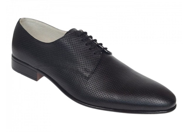 Marimea 44 Pantofi barbati negri eleganti din piele naturala matritata NIC5NBR