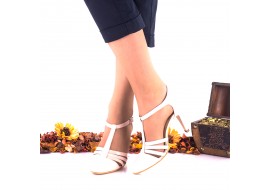 Oferta marimea 37,  38, 39 -  Pantofi dama din piele naturala in combinatie cu piele lac, alb toc 9cm - LNAA11APL