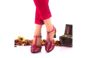 Pantofi dama din piele naturala rosu si piele naturala lacuita toc 7cm - NA173RPL