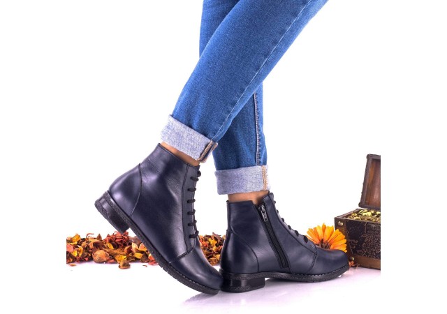 Ghete dama casual din piele naturala bleumarin - NA160BL
