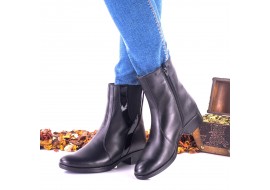 Ghete dama casual din piele naturala cu suvite lac, Negru, NA011