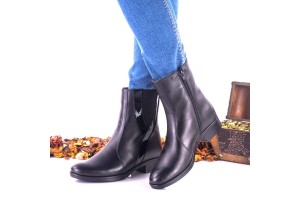Ghete dama casual din piele naturala cu suvite lac, Negru, NA011