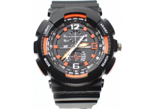 Ceas de mana barbati sport, negru cu portocaliu - MF9001Q