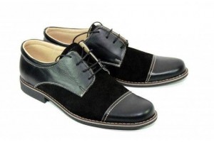 Pantofi barbati casual din piele naturala combinata, Negru, LUX75R