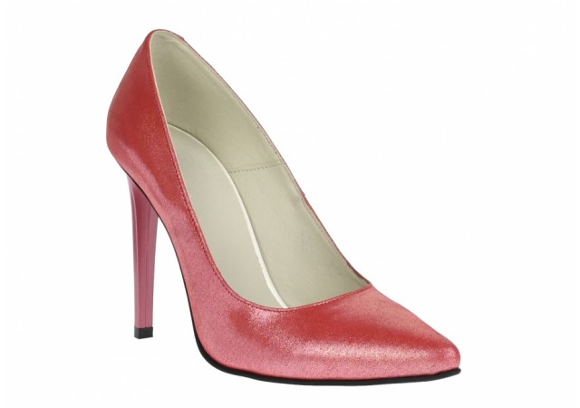 Pantofi stiletto dama roz, din piele naturala lucioasa, toc 9 cm - NA978