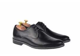Pantofi barbati, model casual din piele naturala box, culoare neagra - 336NBOX