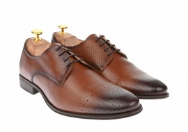 Pantofi barbati eleganti din piele naturala maro cu perforatii 361 Maro Marimea 42