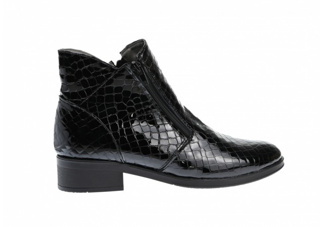 Botine dama negre din piele naturala croco lac NA316N