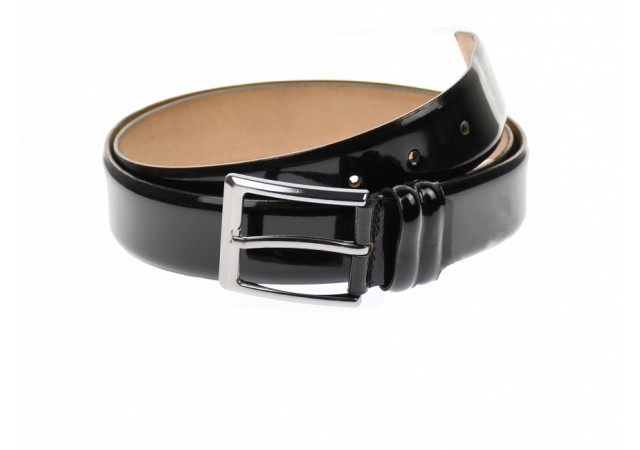 Curea barbati eleganta, din piele naturala lacuita neagra 3.5 cm - DR003LN